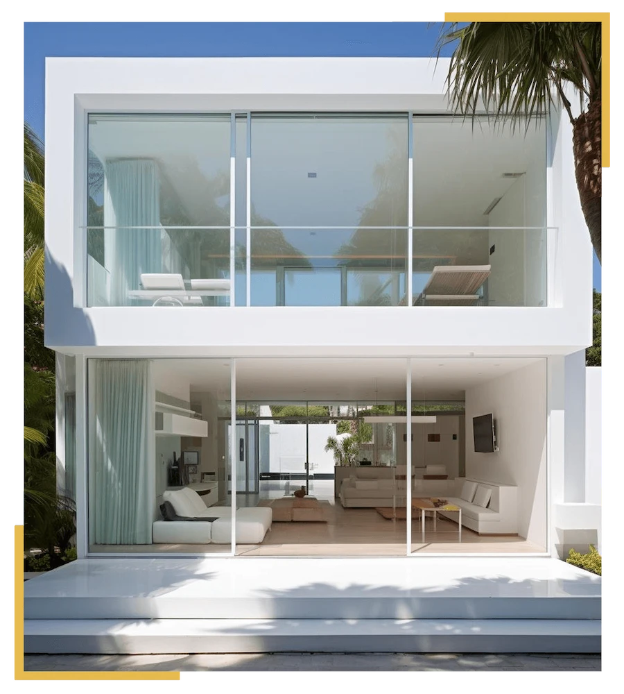 Casa com janelas de esquadria